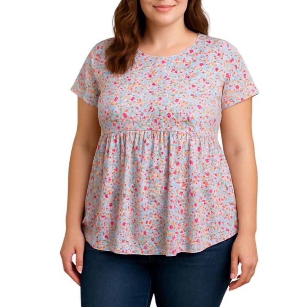 White Birch Women’s Lavender Floral Babydoll Top | Size Large